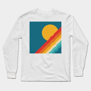 Retro Rainbow Sunset on Dark Blue Background Long Sleeve T-Shirt